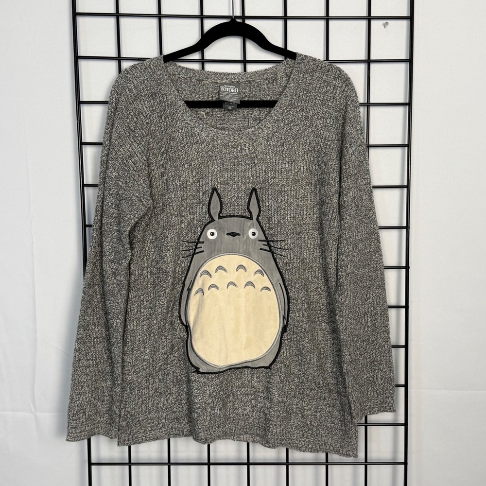 Her Universe Totoro Sweater Women Medium Grey Knit‎ Studio Ghibli Elbow Patch